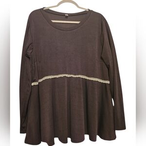 Rosegal Black Long Sleeve Blouse with White Lace Accent
